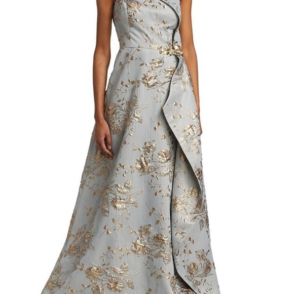 Teri Jon one shoulder platinum and gold gown - Picture 1 of 1
